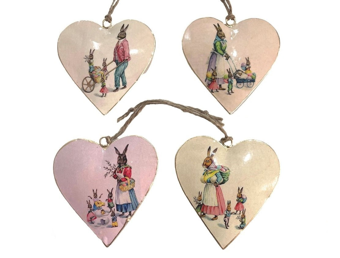 Set of 4 Hearts with Rabbit Design