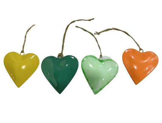 Set of 4 Coloured Heart Hangings