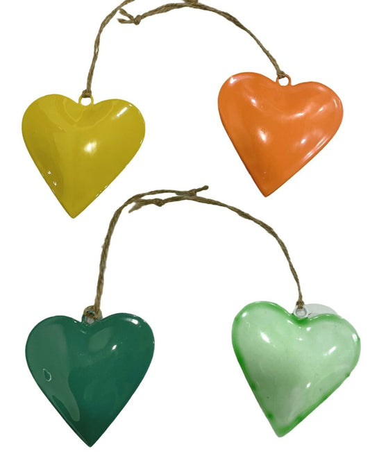 Set of 4 Coloured Heart Hangings