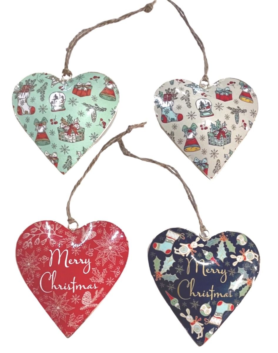 Set of 4 Hanging Hearts with Christmas Design