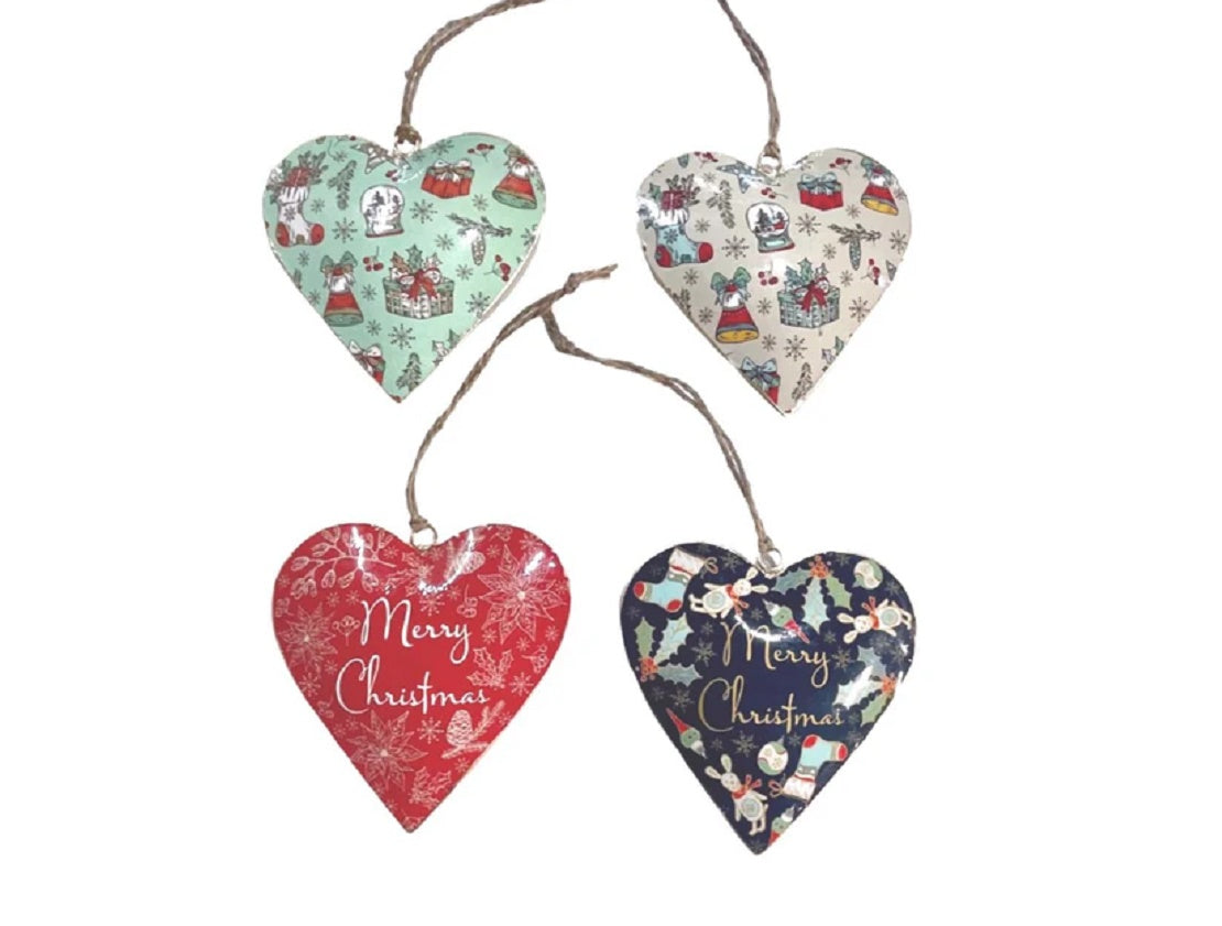 Set of 4 Hanging Hearts with Christmas Design