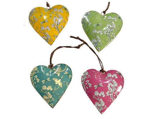 Set of 4 Coloured Hearts with Floral Pattern