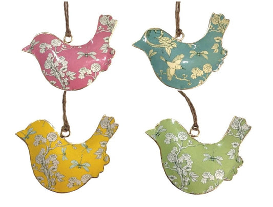 Set of 4 Coloured Birds with Floral Pattern