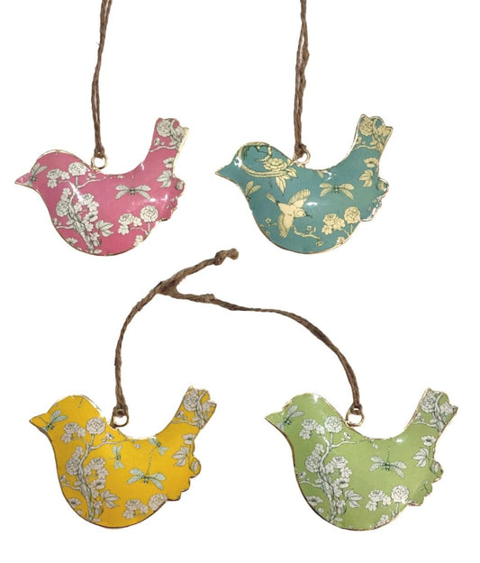 Set of 4 Coloured Birds with Floral Pattern