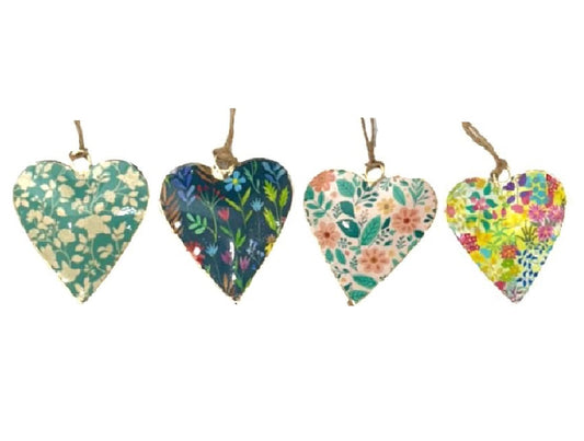 Set of 4 Floral Hearts on Jute Cord