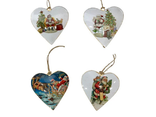 Set of 4 Hanging Hearts with Father Christmas Design
