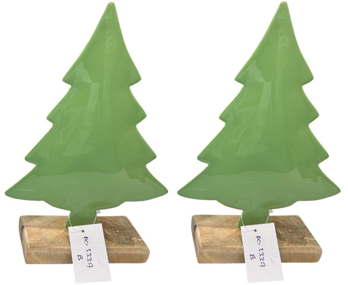 Set of 2 Green Christmas Trees on Wooden Stands