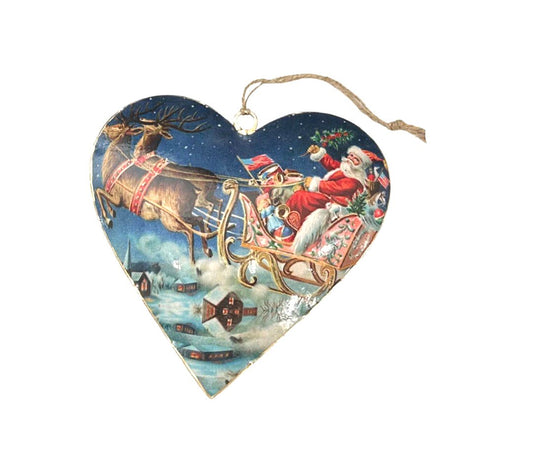 Large Handcrafted Heart Hanging with Father Christmas Sleigh