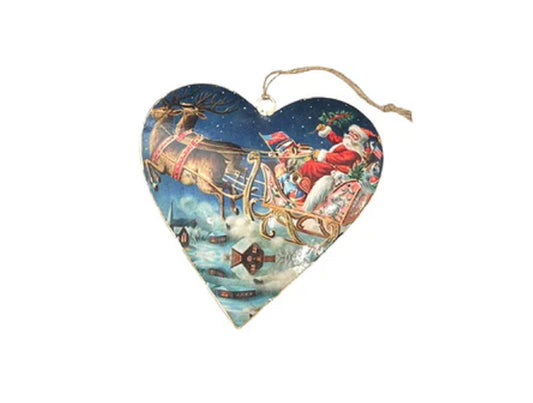 Large Handcrafted Heart Hanging with Father Christmas Sleigh
