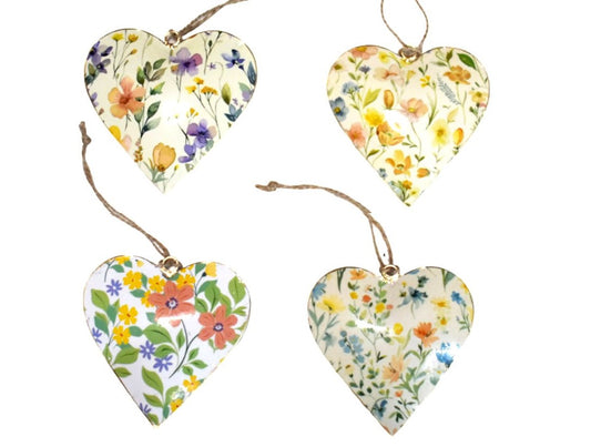Set of 4 Hanging Hearts with Wild Flowers