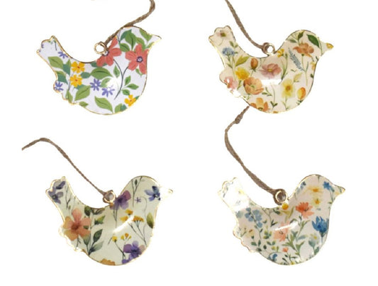 Set of 4 Hanging Birds with Wild Flowers