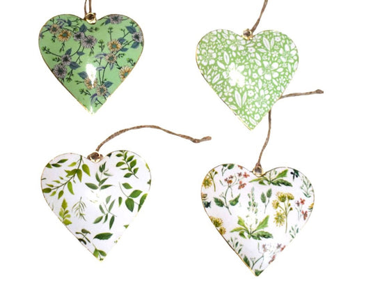 Set of 4 White & Green Themed Hearts