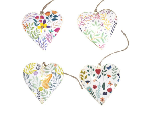 Set of 4 Hanging Hearts with Butterfly and Florals