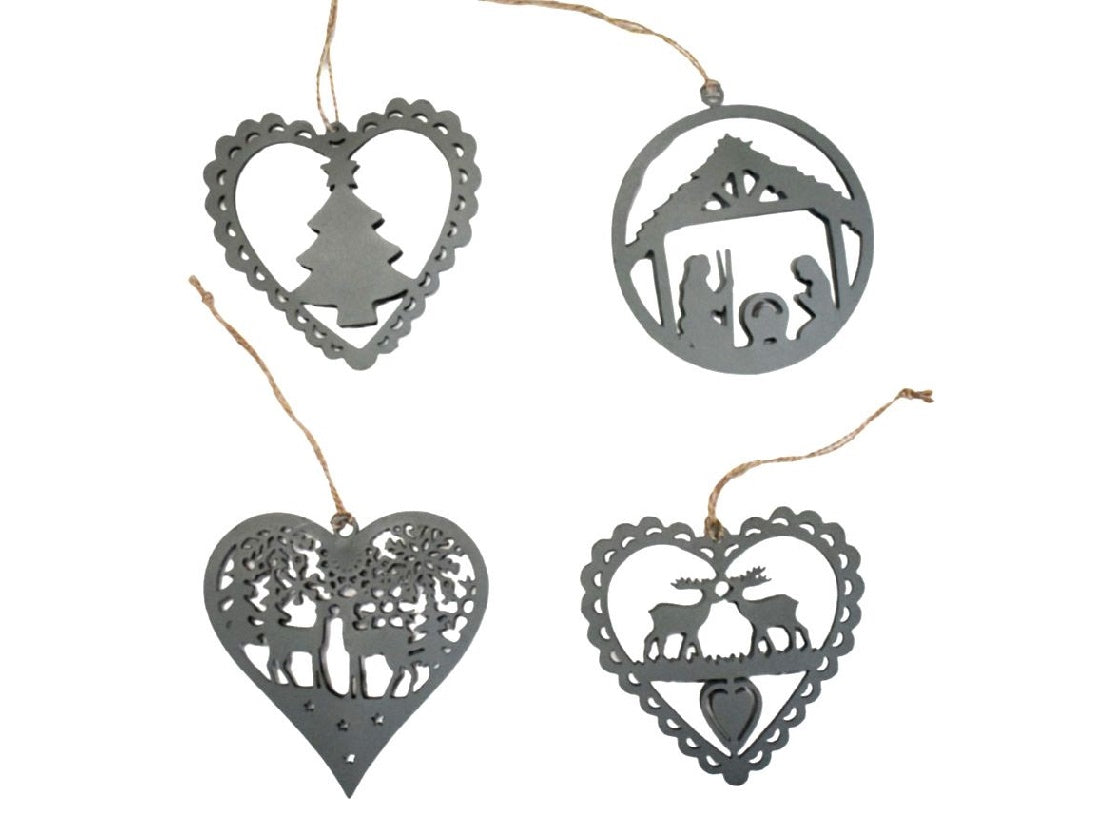 Set of 4 Hand Carved Christmas Decorations
