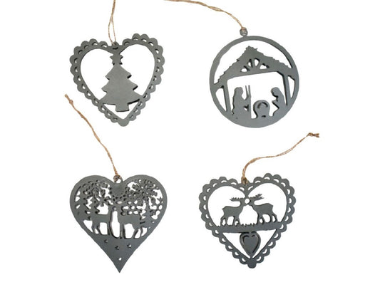 Set of 4 Hand Carved Christmas Decorations