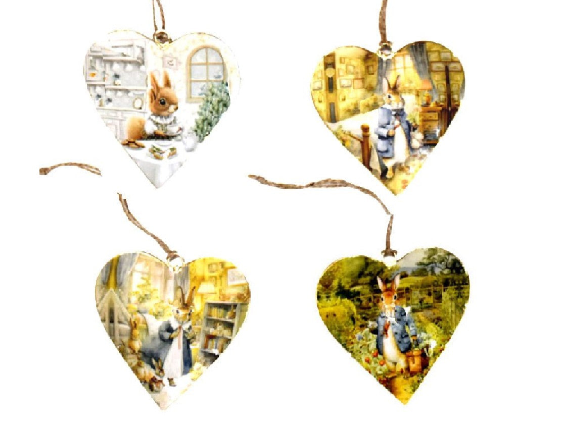 Set of 4 Hearts with Clothed Rabbits