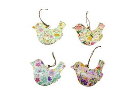 Set of 4 Handcrafted Birds in Floral