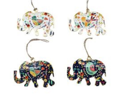 Set of 4 Black & White Elephants with Bird Design