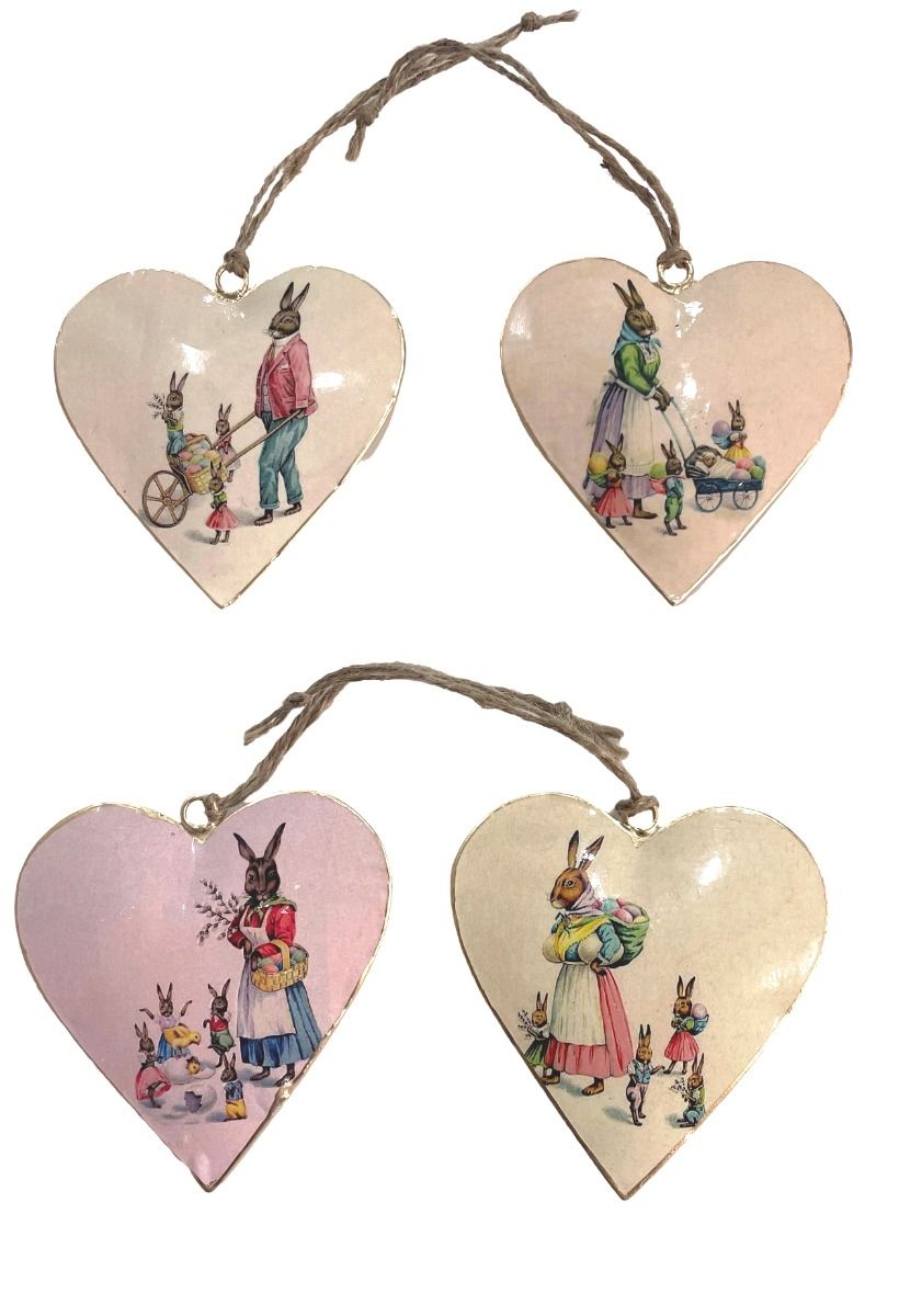 Set of 4 Hearts with Rabbit Design