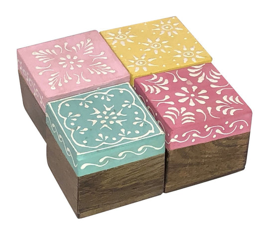 Set of 4 Hand Painted Small Wooden Boxes