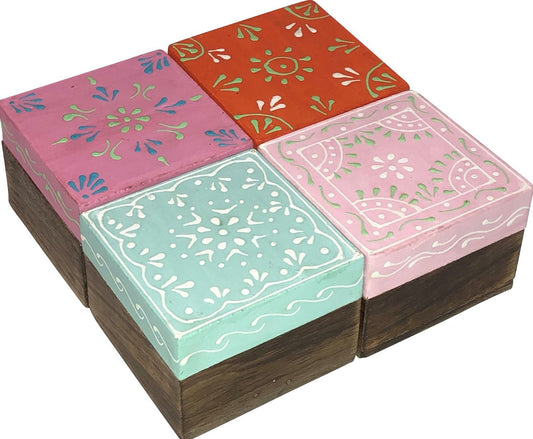 Set of 4 Hand Painted Medium Wooden Boxes