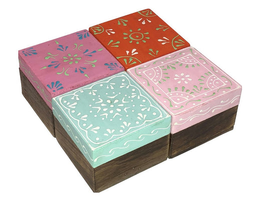 Set of 4 Hand Painted Medium Wooden Boxes