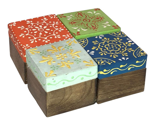 Set of 4 Hand Painted Small Wooden Boxes