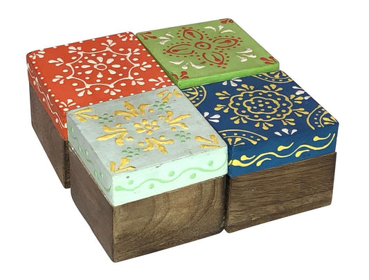 Set of 4 Hand Painted Small Wooden Boxes