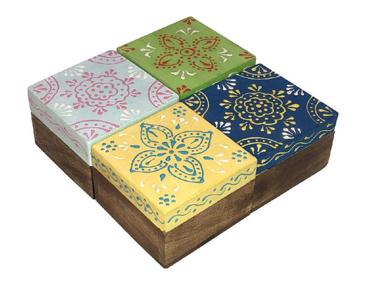 Set of 4 Hand Painted Medium Wooden Boxes