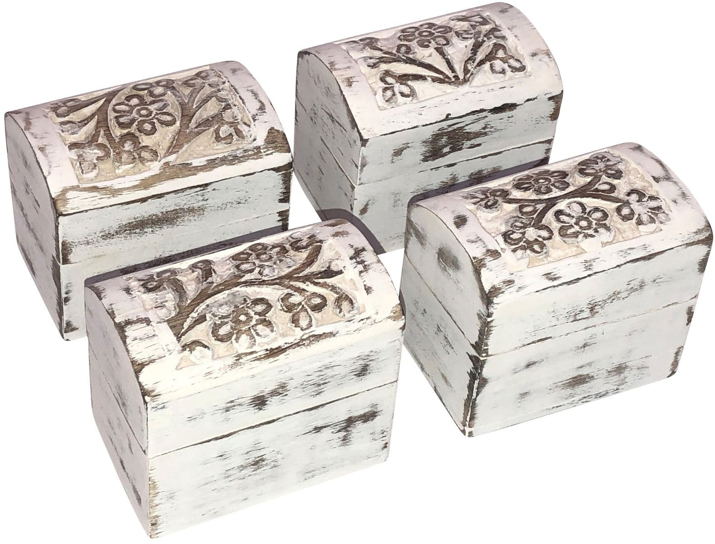 Set of 4 Small Hand Carved Wooden Chests