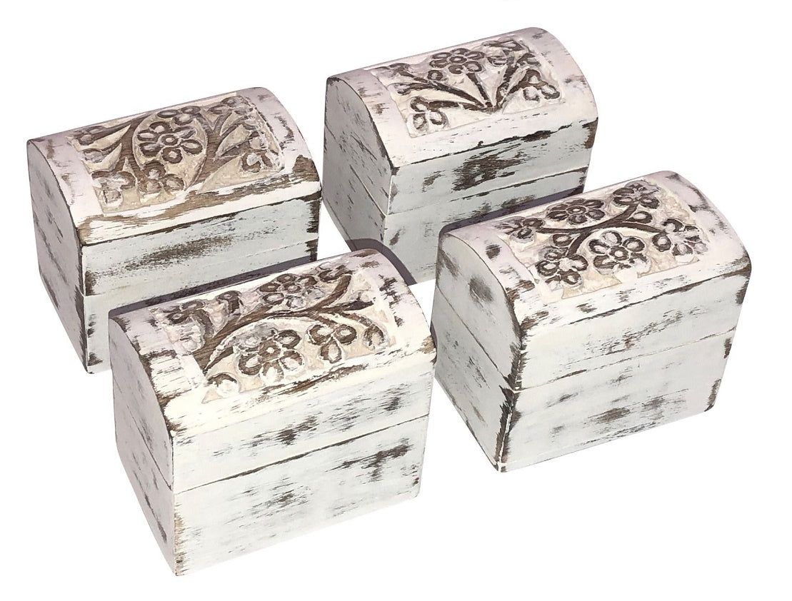 Set of 4 Small Hand Carved Wooden Chests