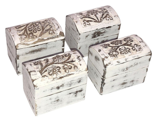 Set of 4 Small Hand Carved Wooden Chests