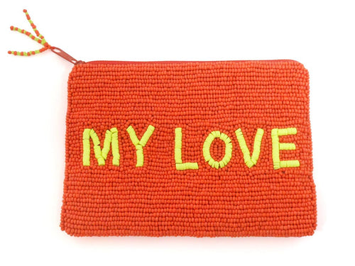 'My Love' Hand Beaded Pouch