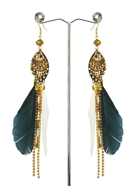 Black and Gold Feather Earrings