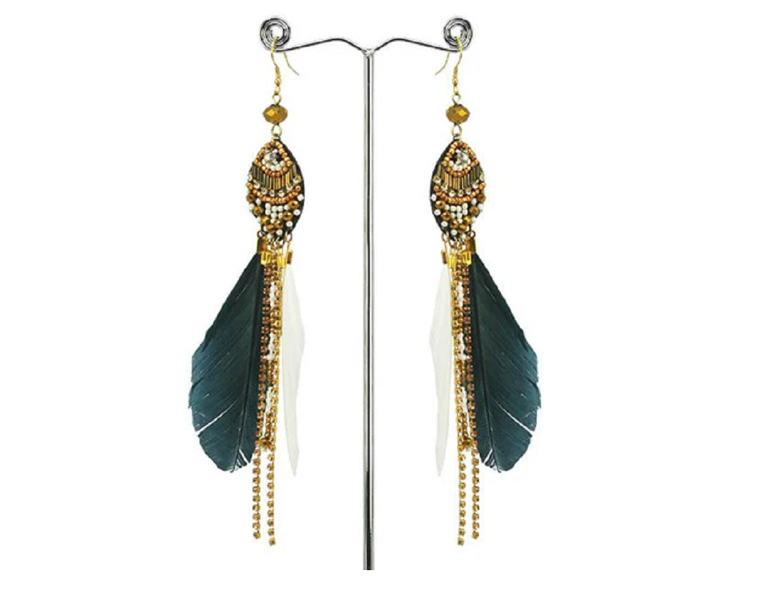 Black and Gold Feather Earrings