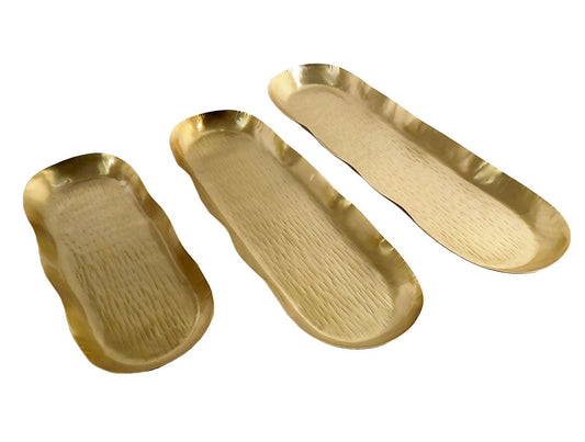 S/3 brushed gold brass finish trays