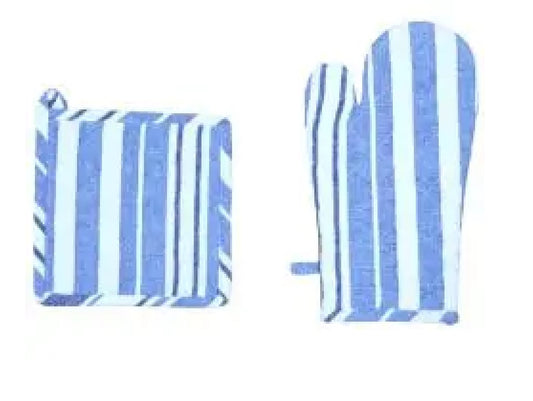 Blue Stripe Pot Holder & Mitt Set