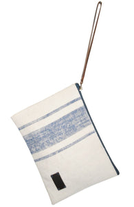 Blue/white cotton linen cosmetic bag 26x18cm