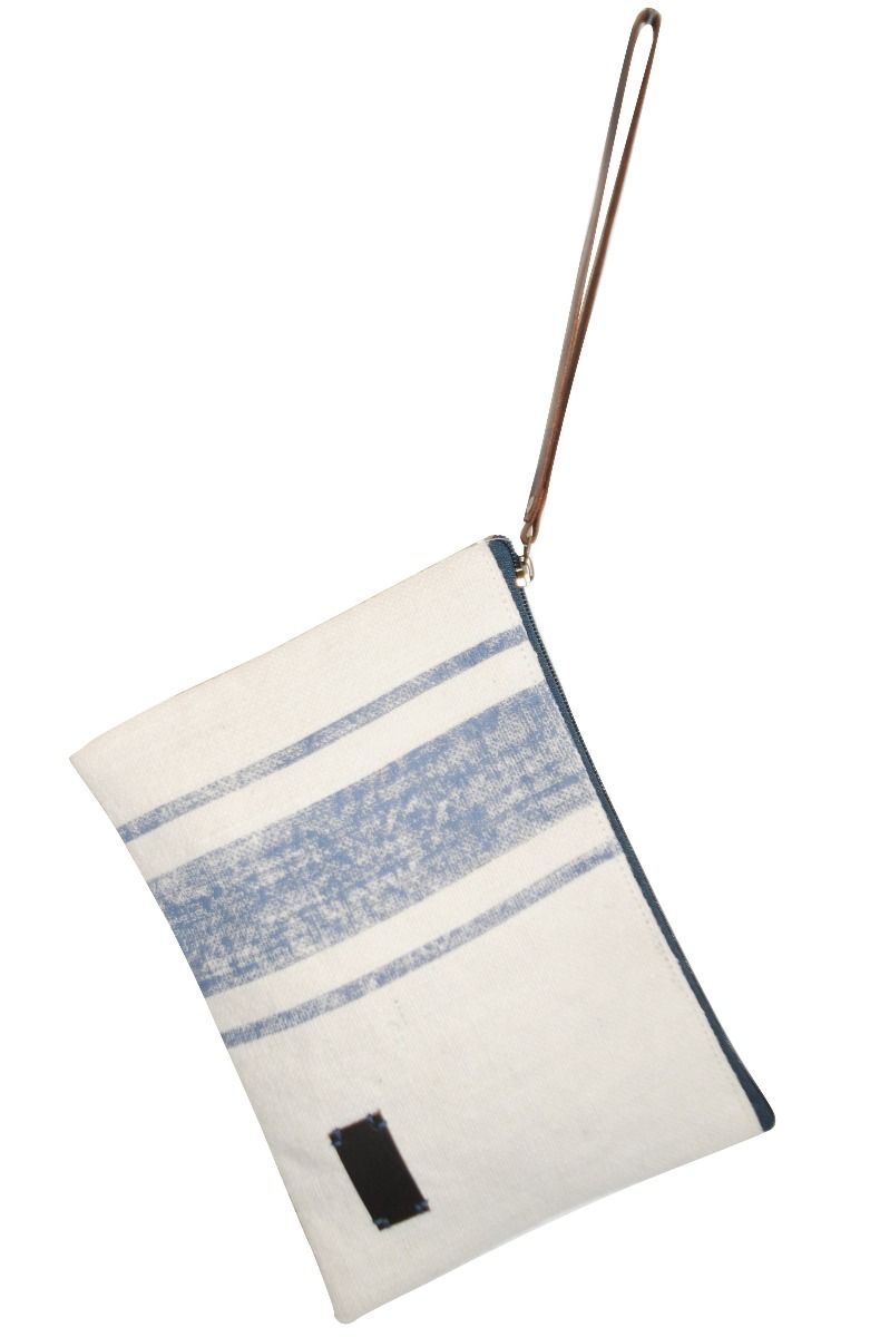 Blue/white cotton linen cosmetic bag 26x18cm