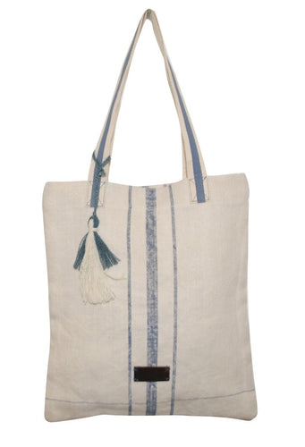 Blue/white cotton shoulder bag 32(w) x 35(h) cm