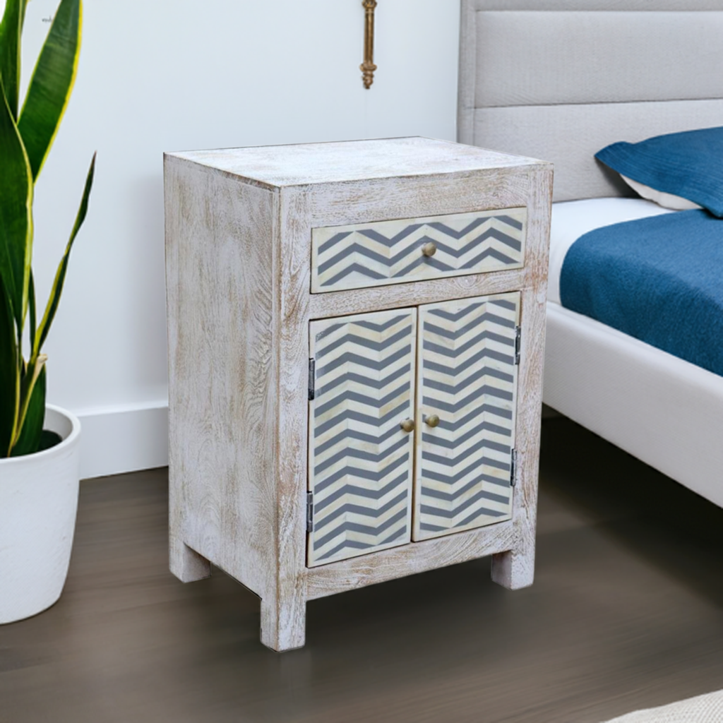 Whitewashed Solid Wood Cabinet with Chevron Design - Sale!