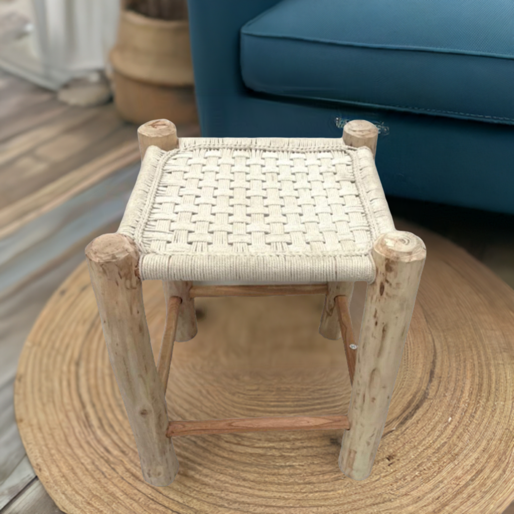 Hand-crafted Thick Weave White Jute Stool