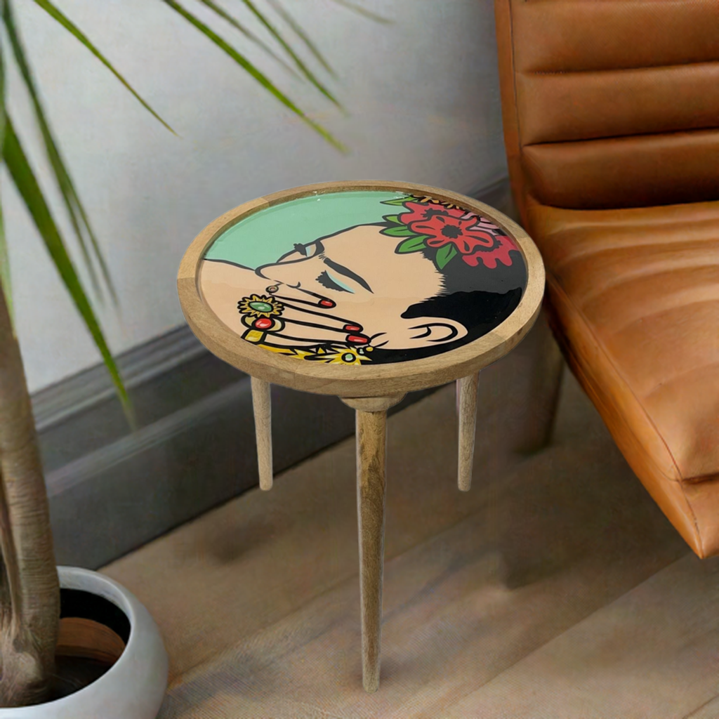 Wooden Table with Frida Design