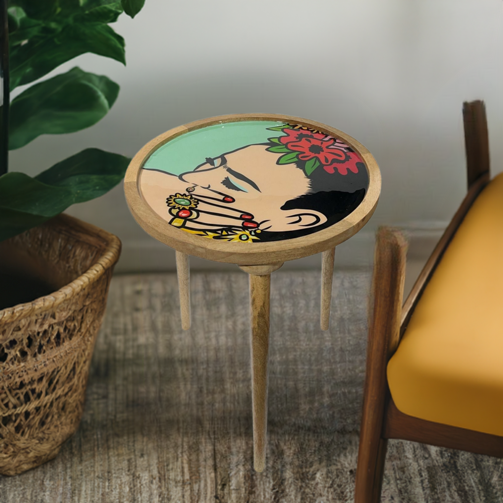 Wooden Table with Frida Design