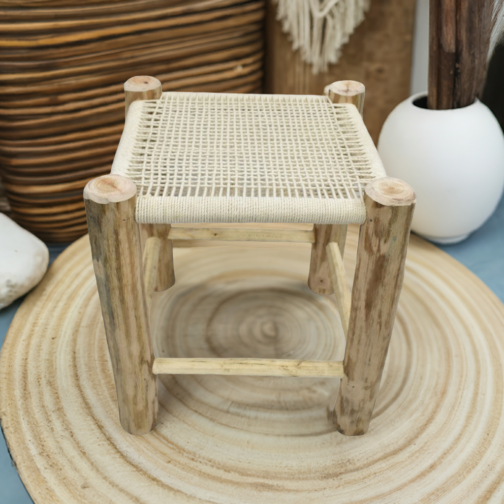 Hand-crafted Woven White Jute Stool