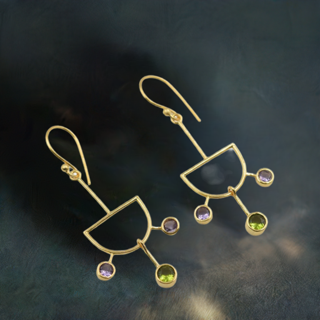 18 k Gold plated earring green zirconia /amethyst