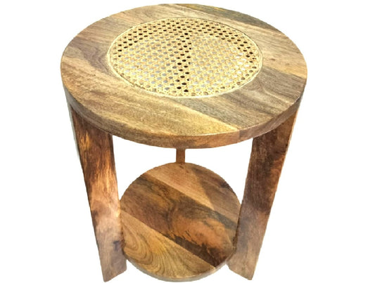 Wood & Cane Side Table