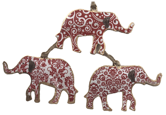 Set of 3 Red & White Elephants