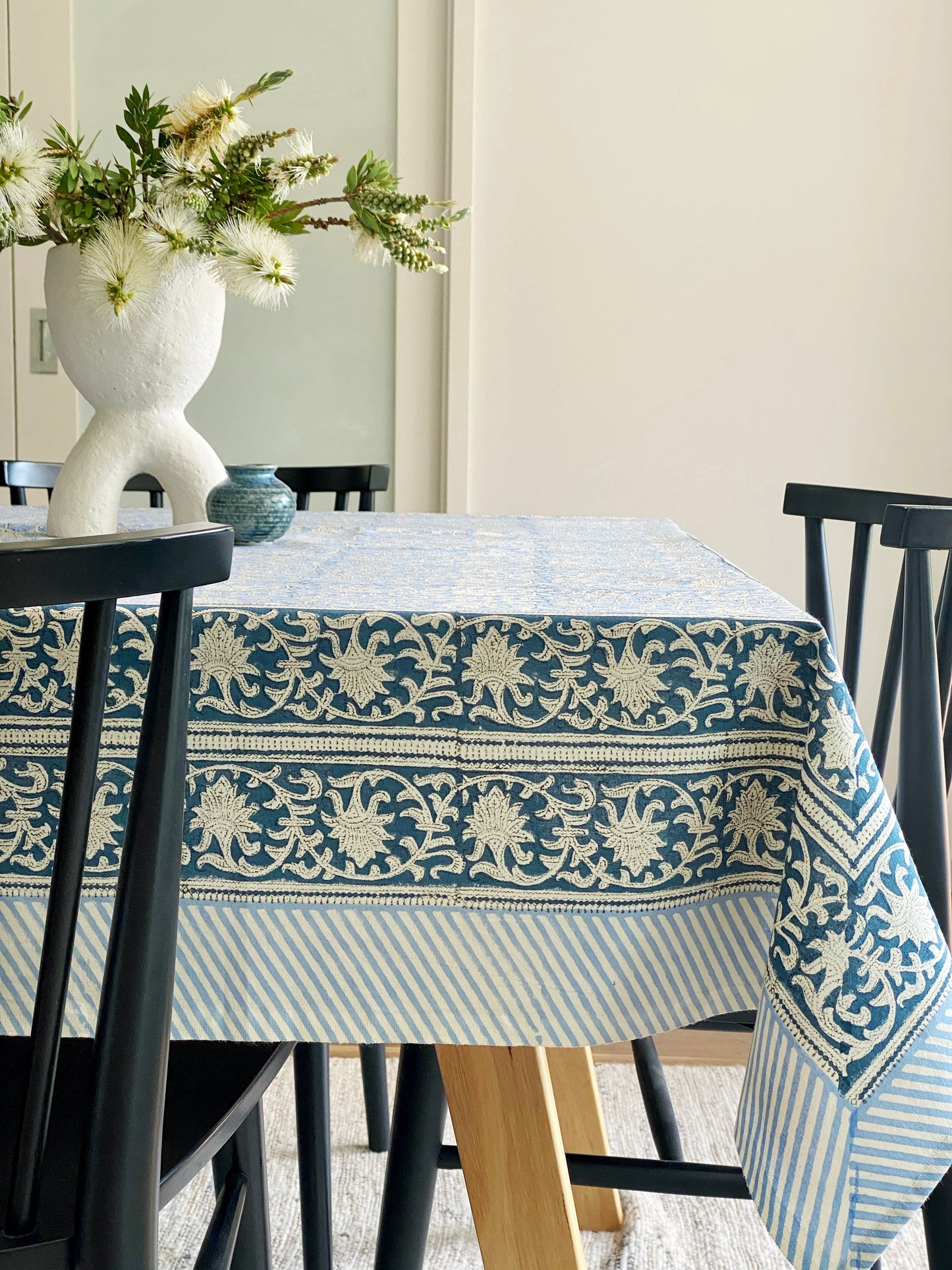 Large Rectangular Block Print Denim Tablecloth