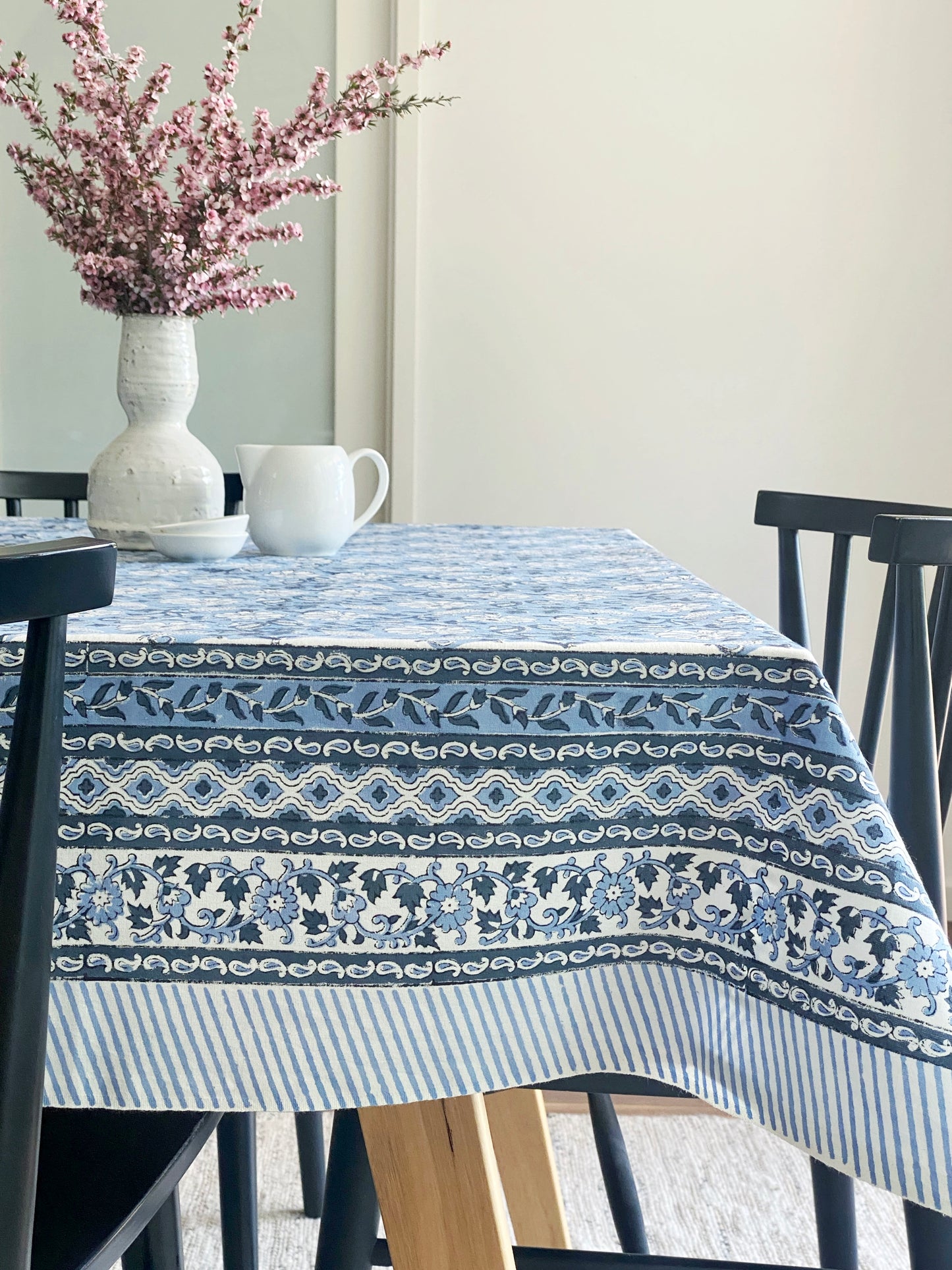 Denim Floral Block Print Tablecloth